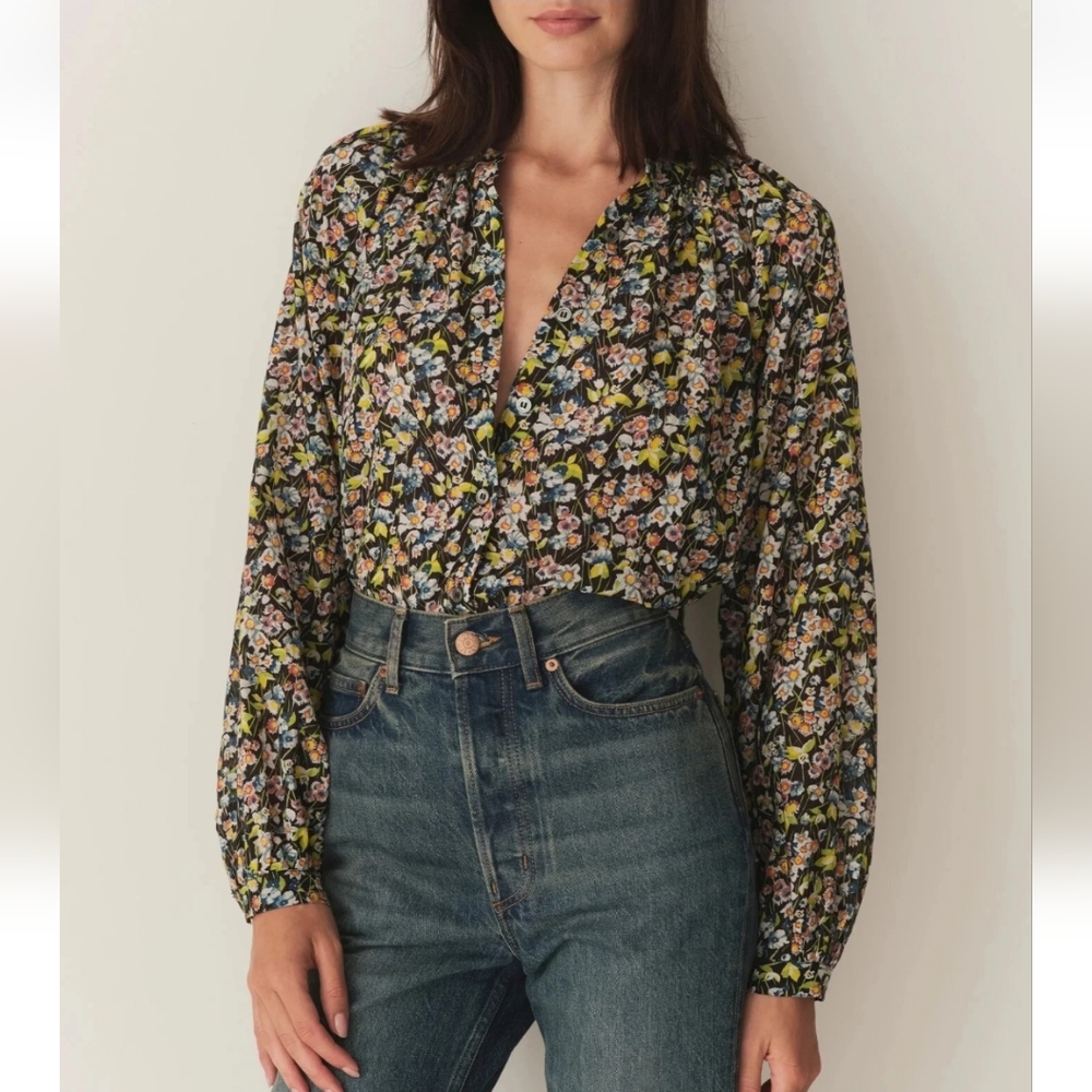 NWT Doen Jill Blossom Breeze Floral Print Cotton Blouse Top Size XXS